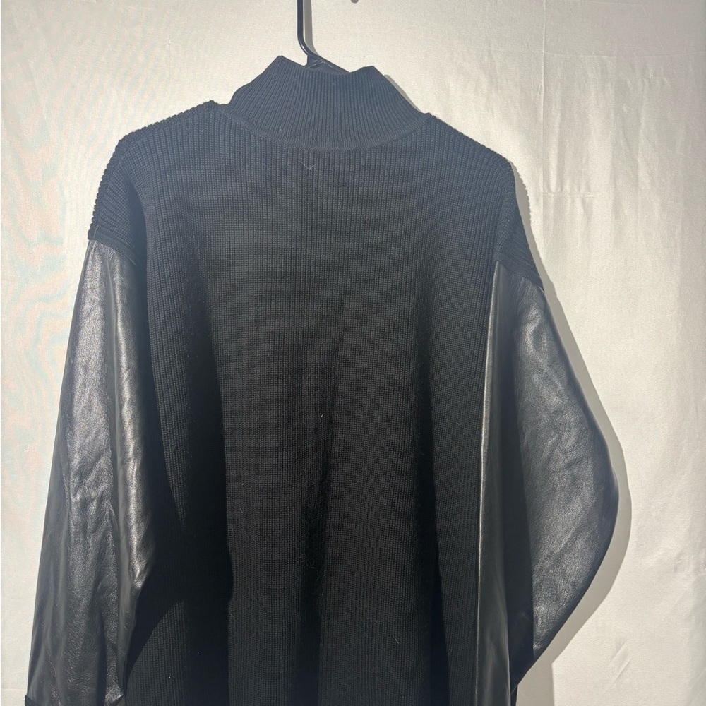 Hugo Boss Black Turtleneck Sweater with Leather Sleeves - Picture 6 of 10